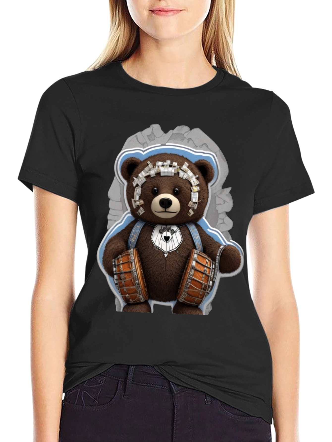 Teddy Bear Drummer Graphic T-Shirt