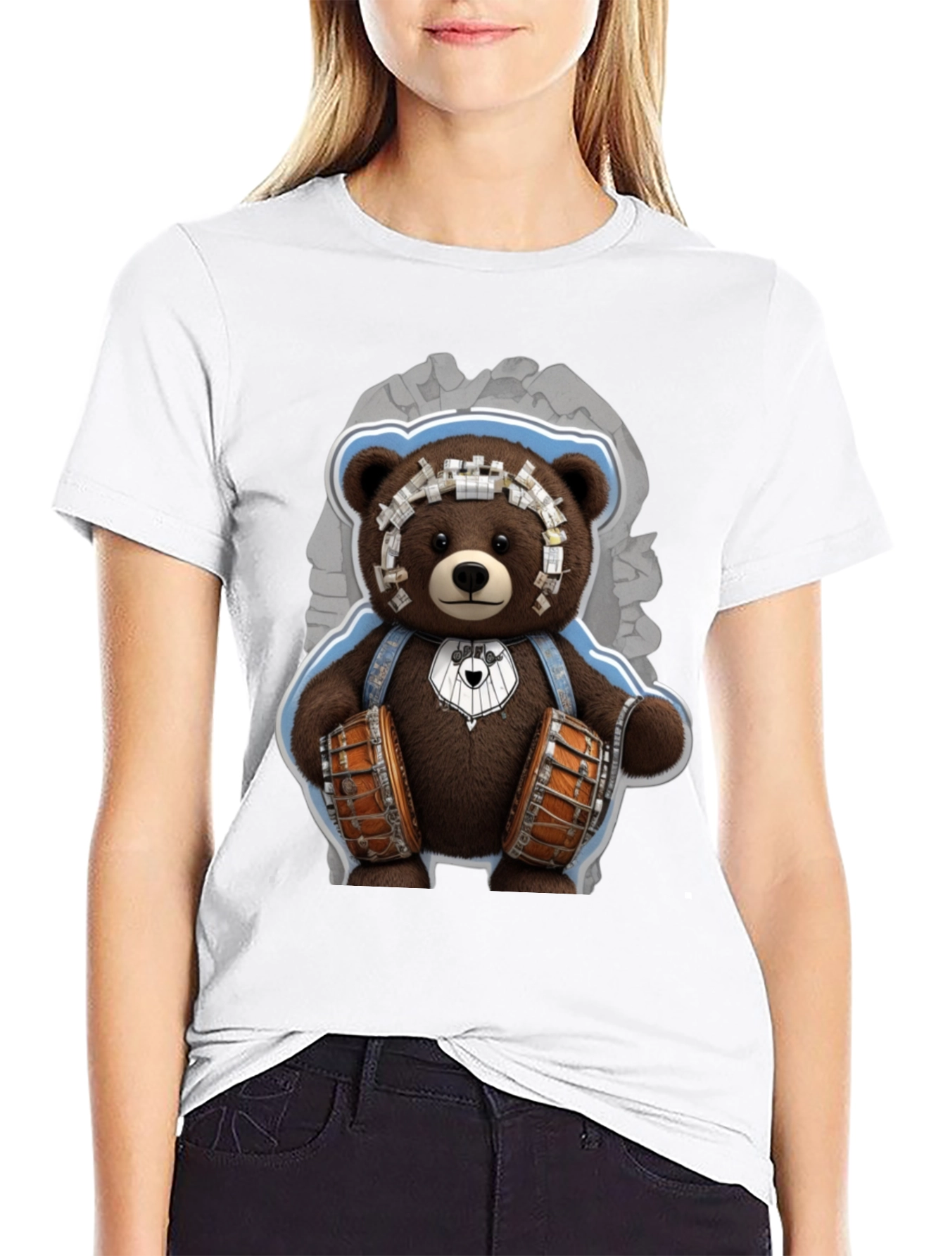 Teddy Bear Drummer Graphic T-Shirt