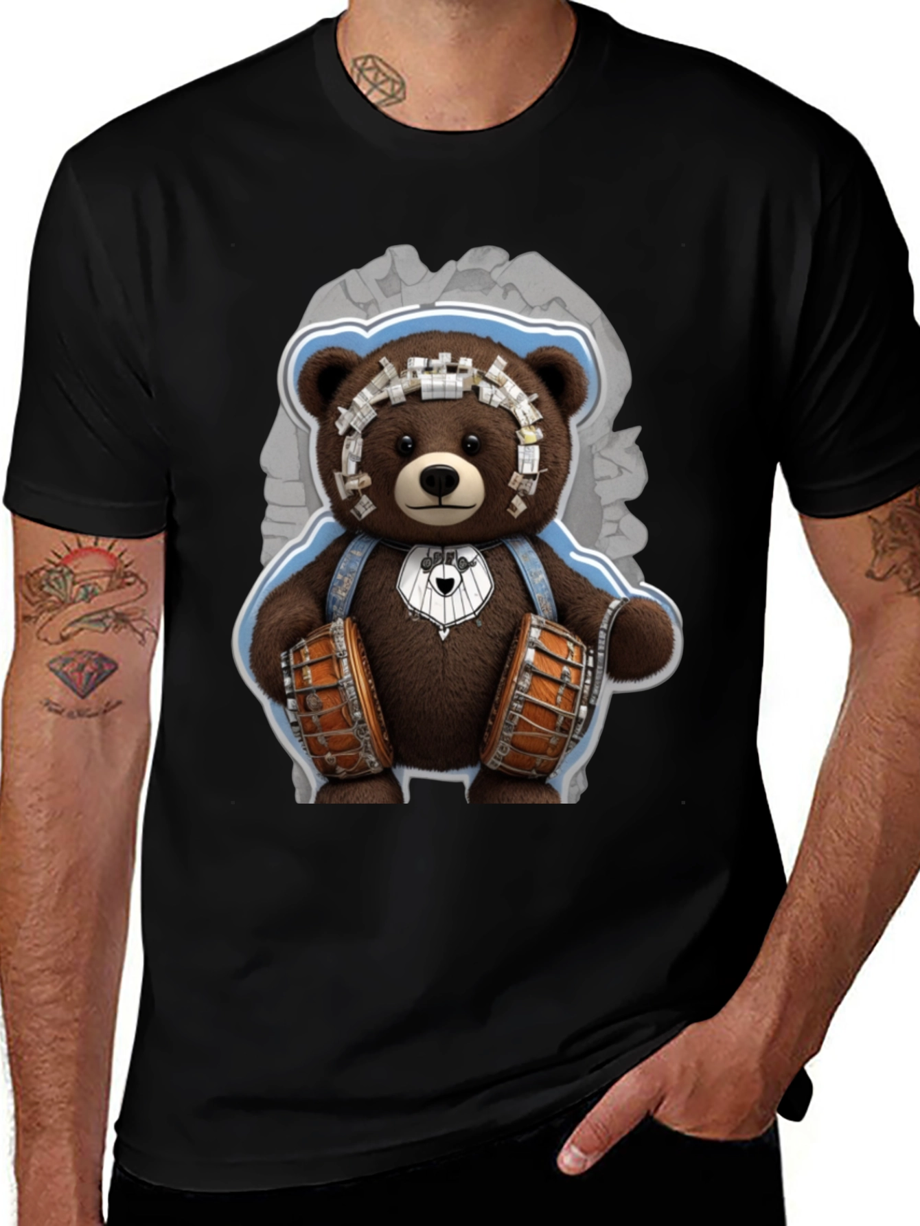 Teddy Bear Drummer Graphic T-Shirt