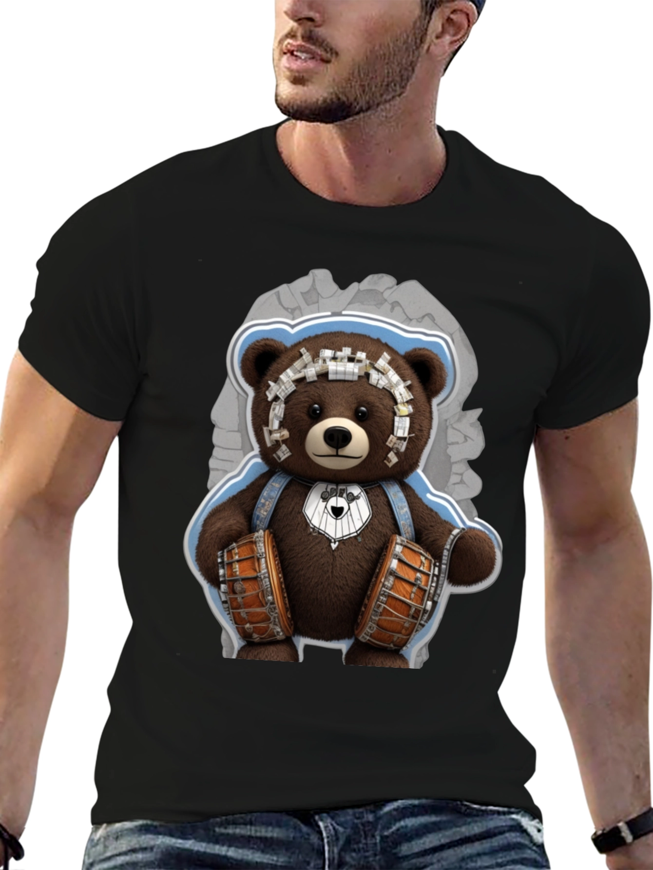Teddy Bear Drummer Graphic T-Shirt
