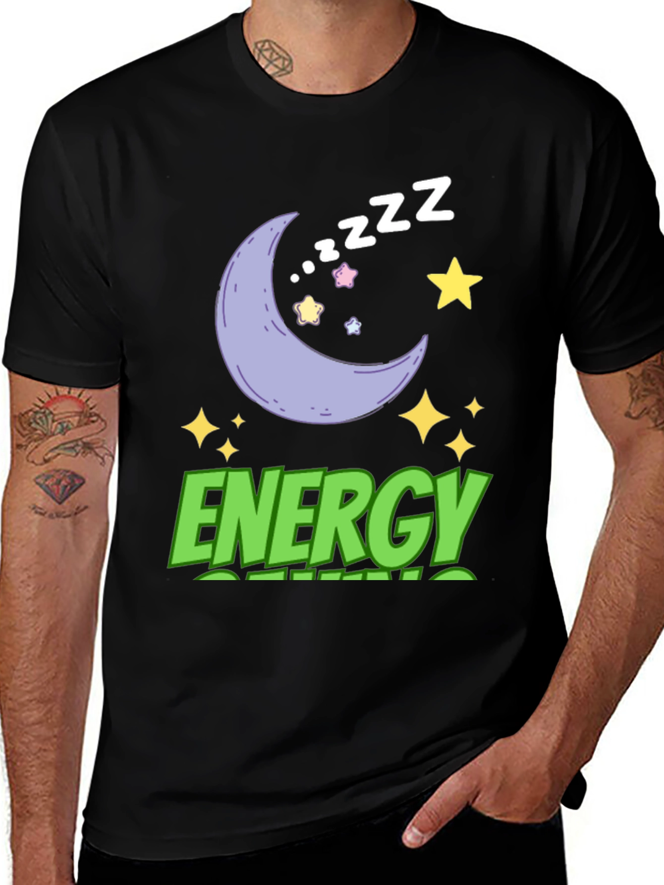 Energy Saving Mode T-Shirt - Moon & Stars Design