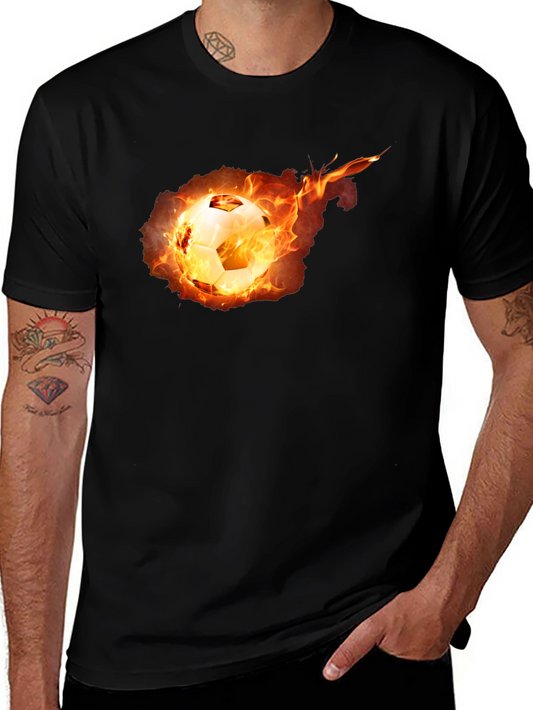 Flaming Soccer Ball Graphic Tee - Black