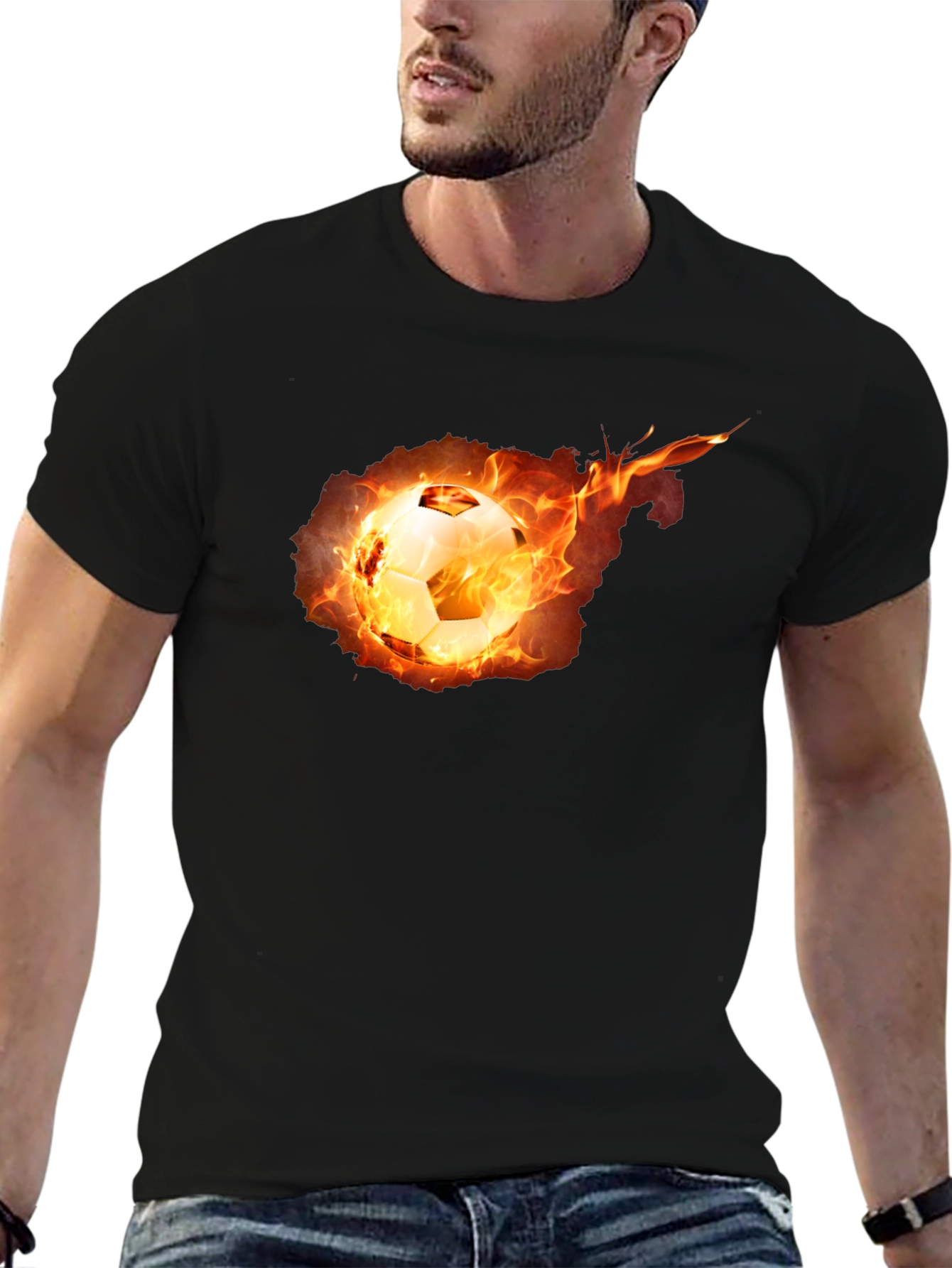 Flaming Soccer Ball Graphic Tee - Black