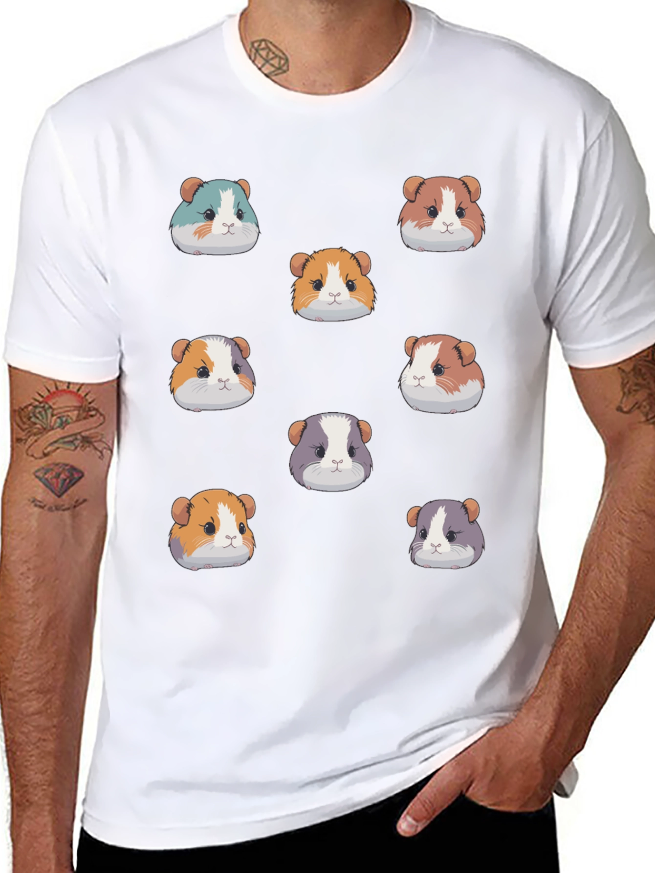 Guinea Pig Faces Pattern Black T-Shirt