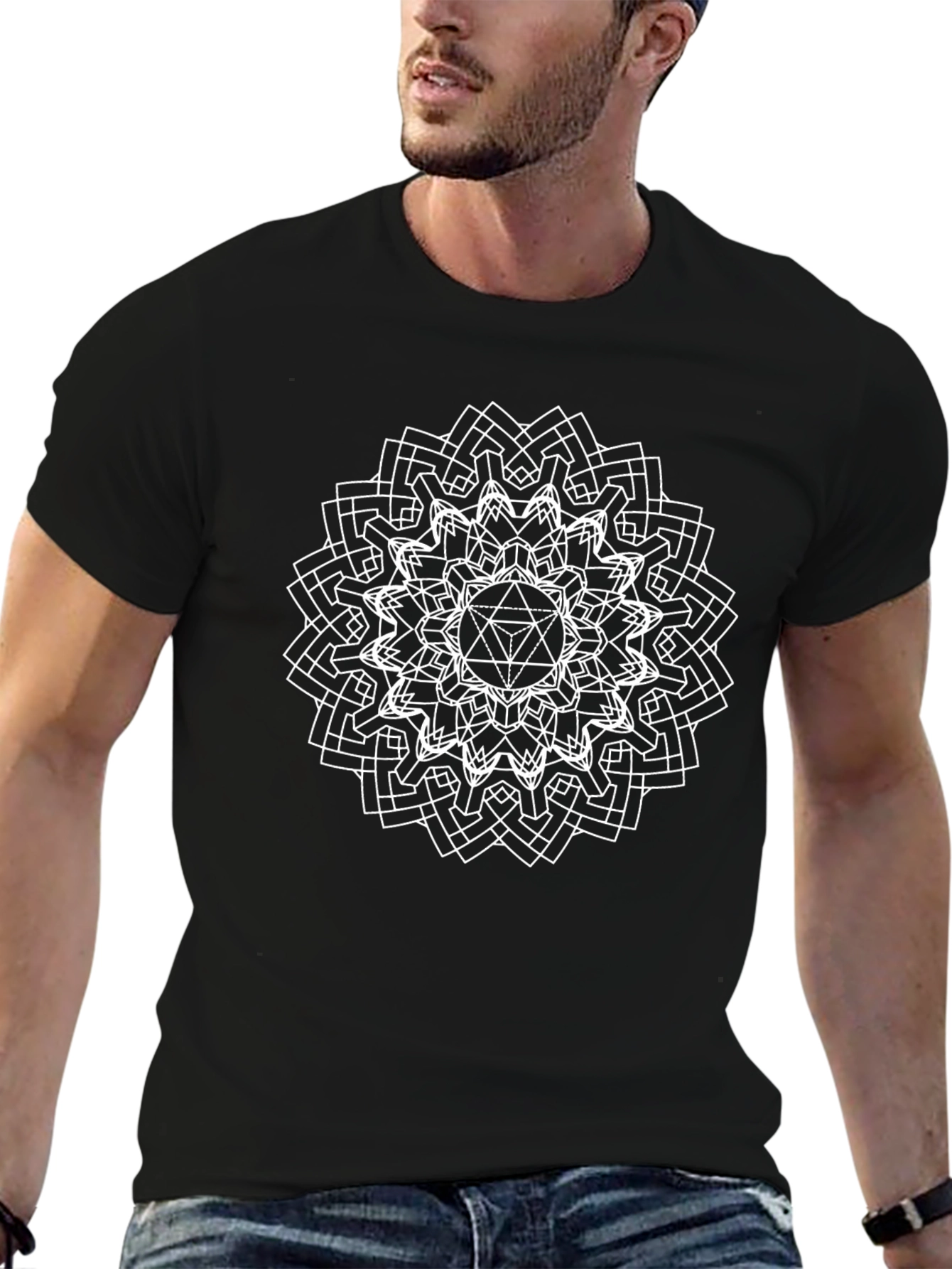 Geometric Mandala Graphic Tee - Black