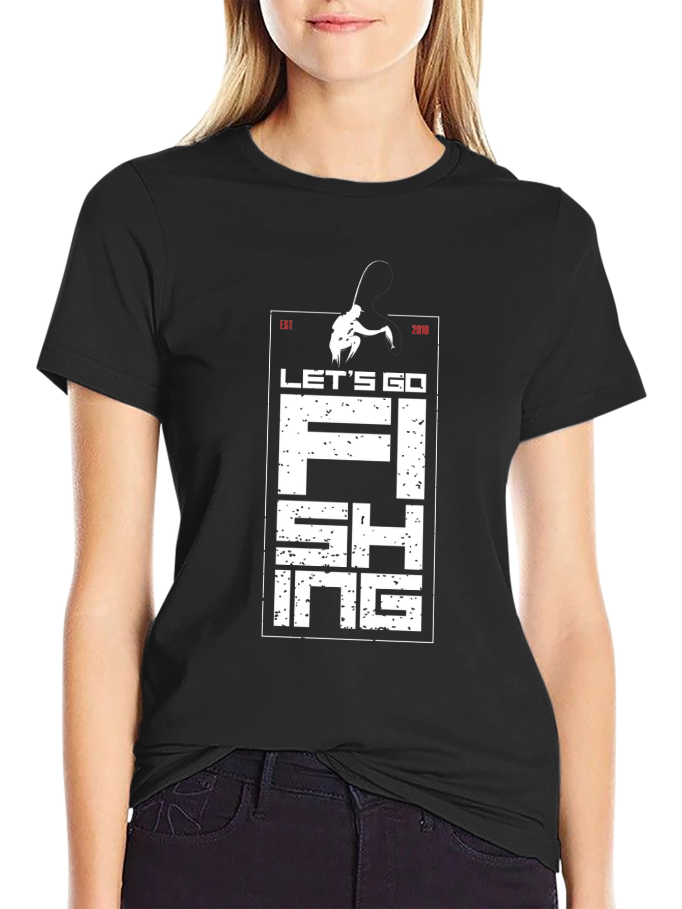 Lets Go Fishing Black Graphic T-Shirt
