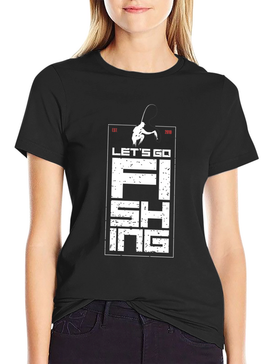 Lets Go Fishing Black Graphic T-Shirt