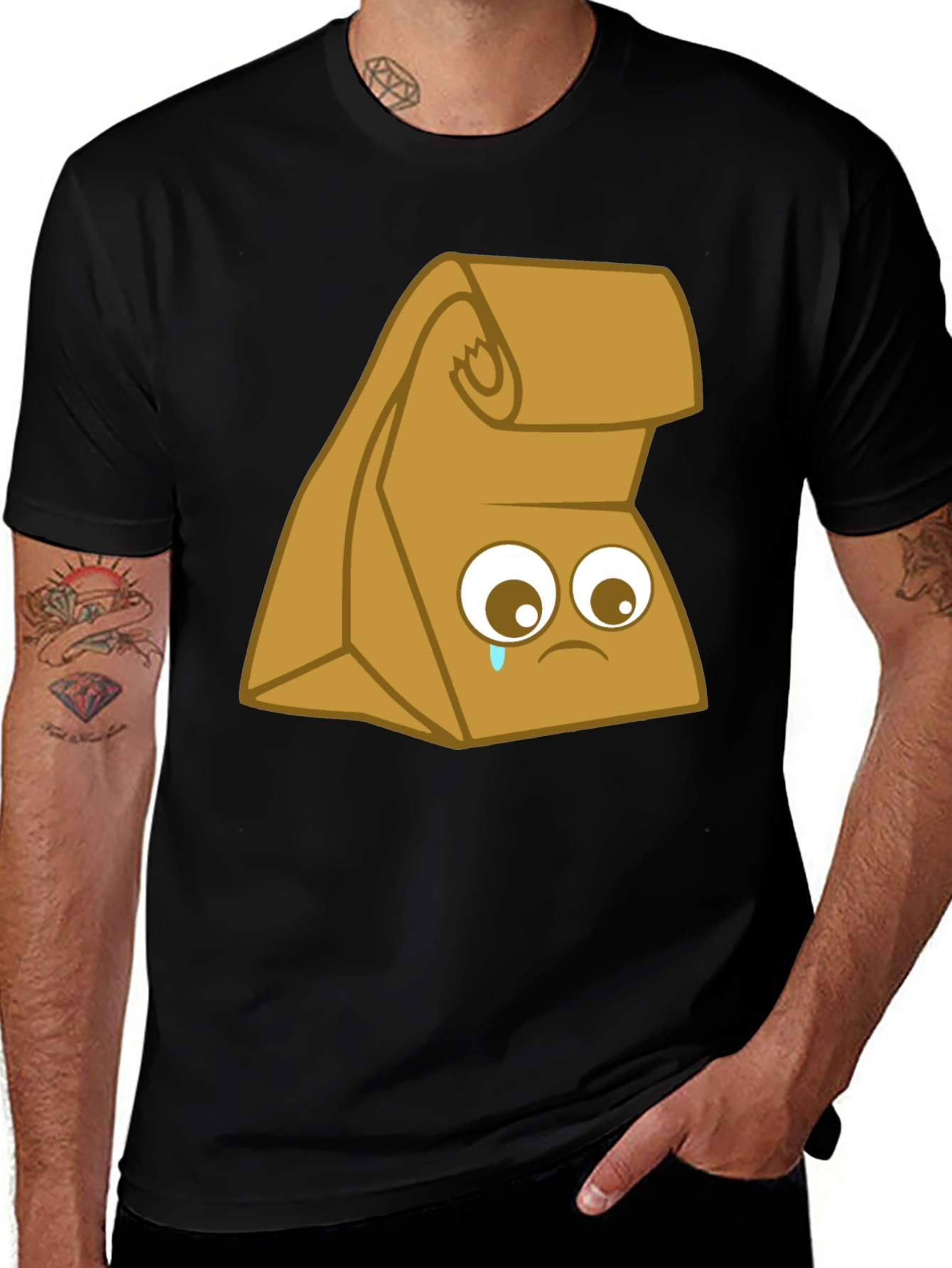 Sad Lunch Bag Graphic T-Shirt - Black Cotton Tee