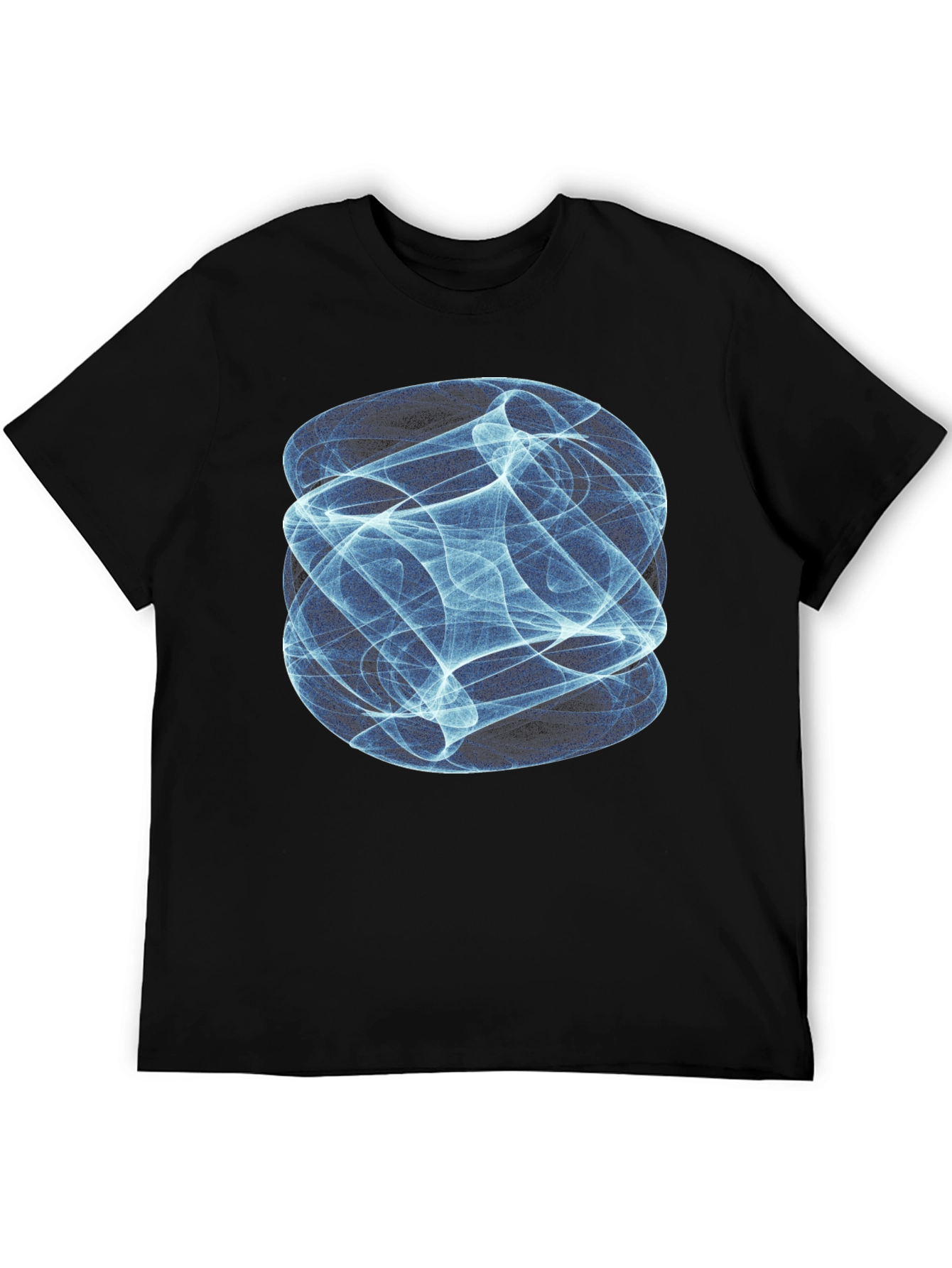 Abstract Blue Swirl Graphic Print Black T-Shirt