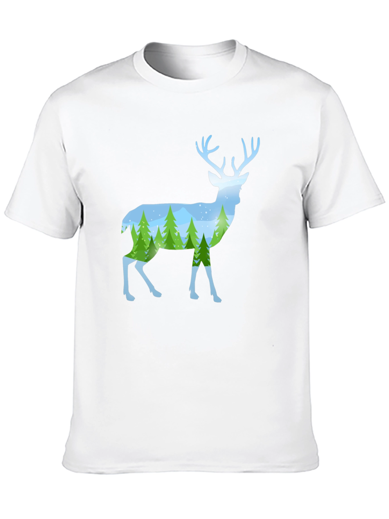 Deer Silhouette Forest Scene Graphic Tee - Black