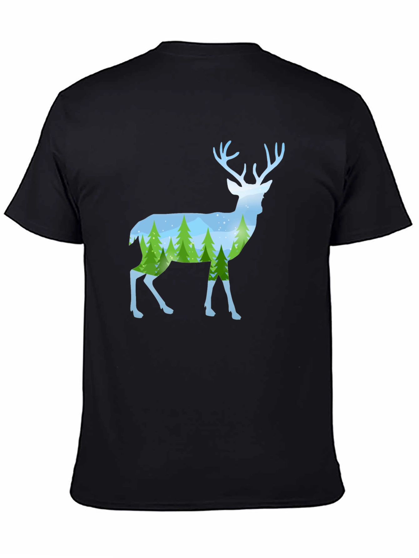 Deer Silhouette Forest Scene Graphic Tee - Black