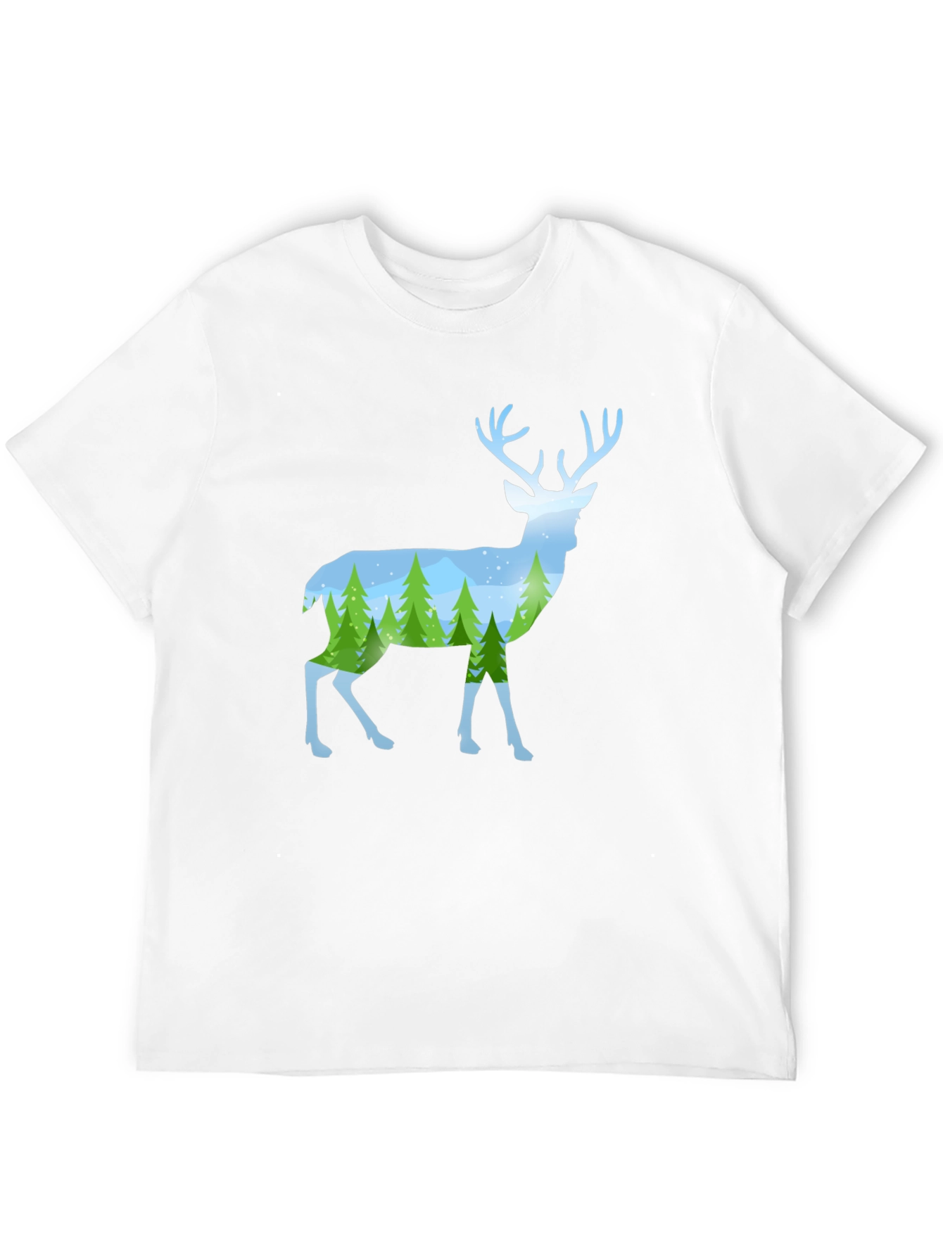 Deer Silhouette Forest Scene Graphic Tee - Black