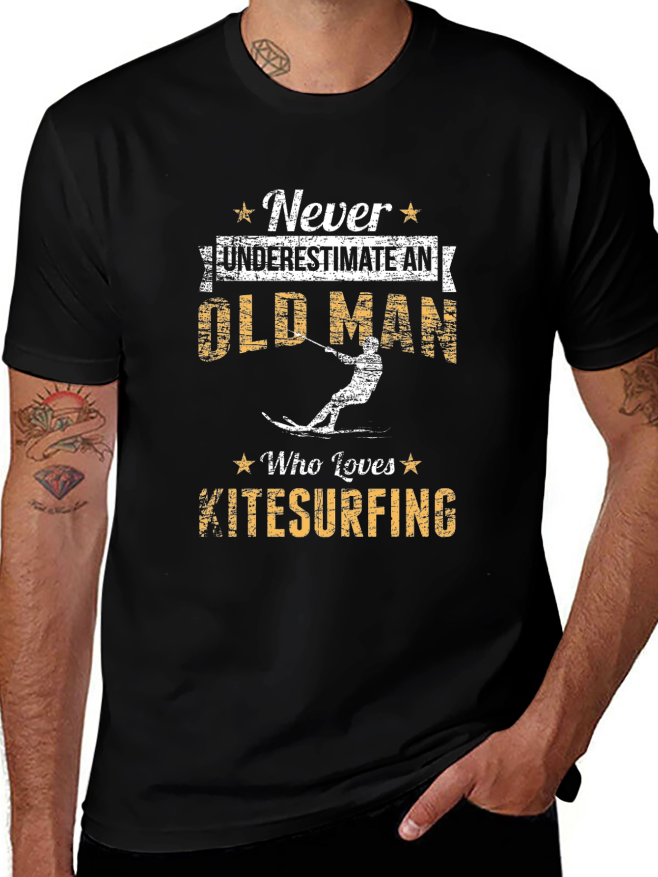 Never Underestimate Old Man Kitesurfing Graphic Tee