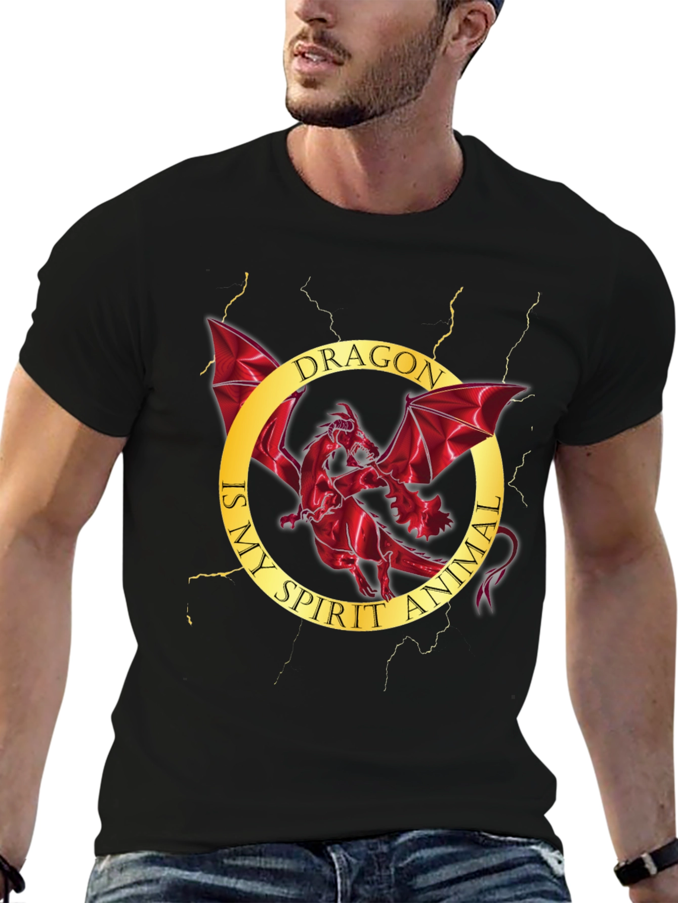 Dragon Spirit Animal Graphic Tee - Mens Black T-Shirt