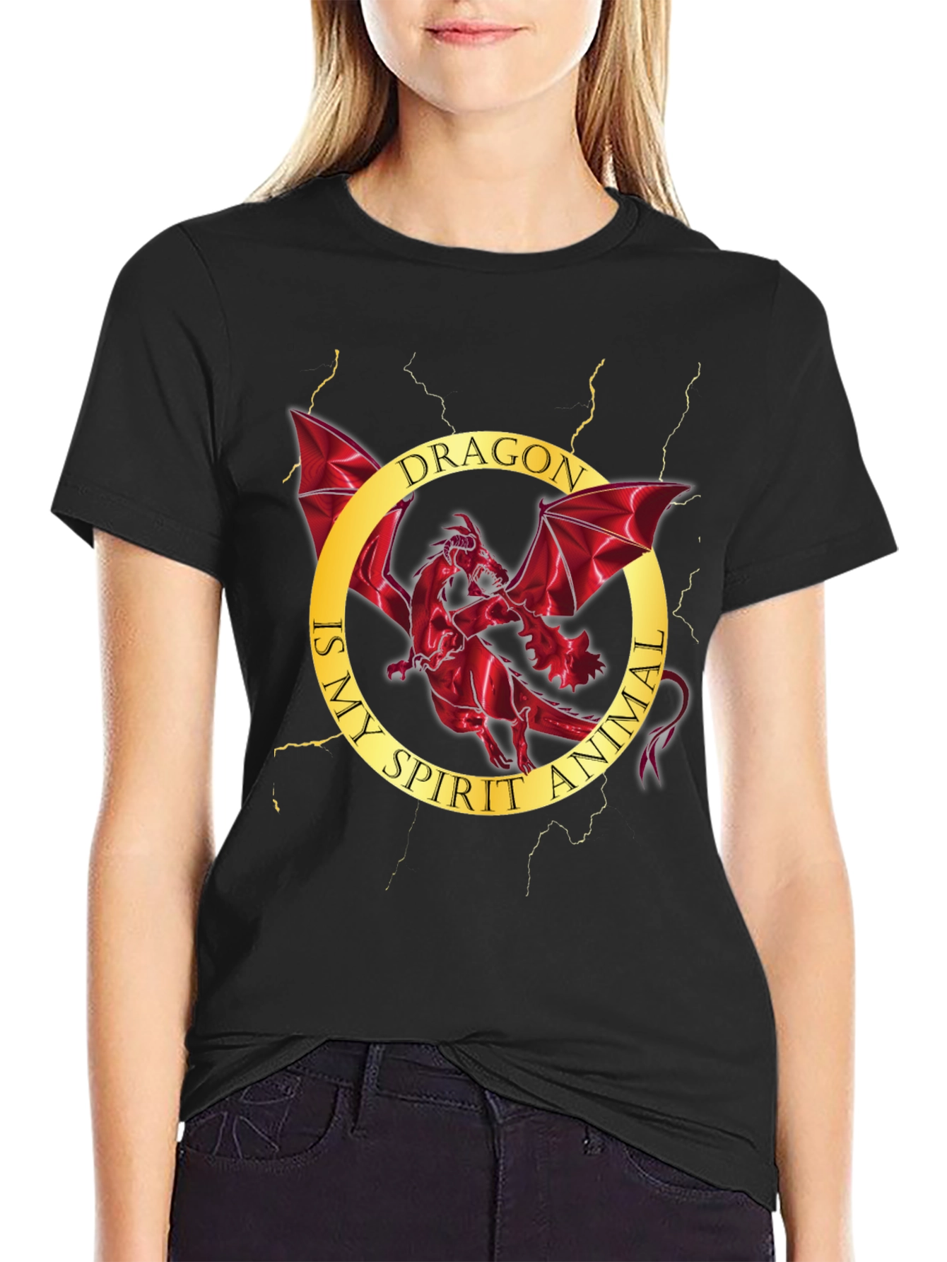 Dragon Spirit Animal Graphic Tee - Mens Black T-Shirt