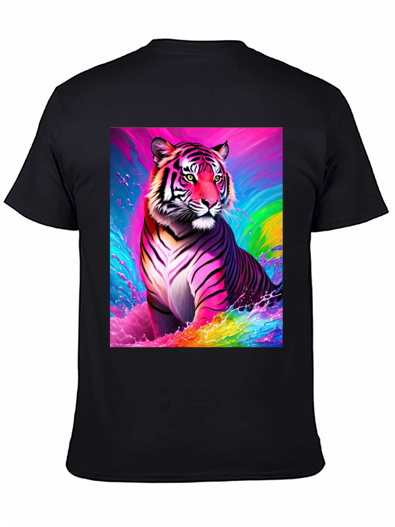 Rainbow Tiger Graphic Tee - Bold Black T-Shirt