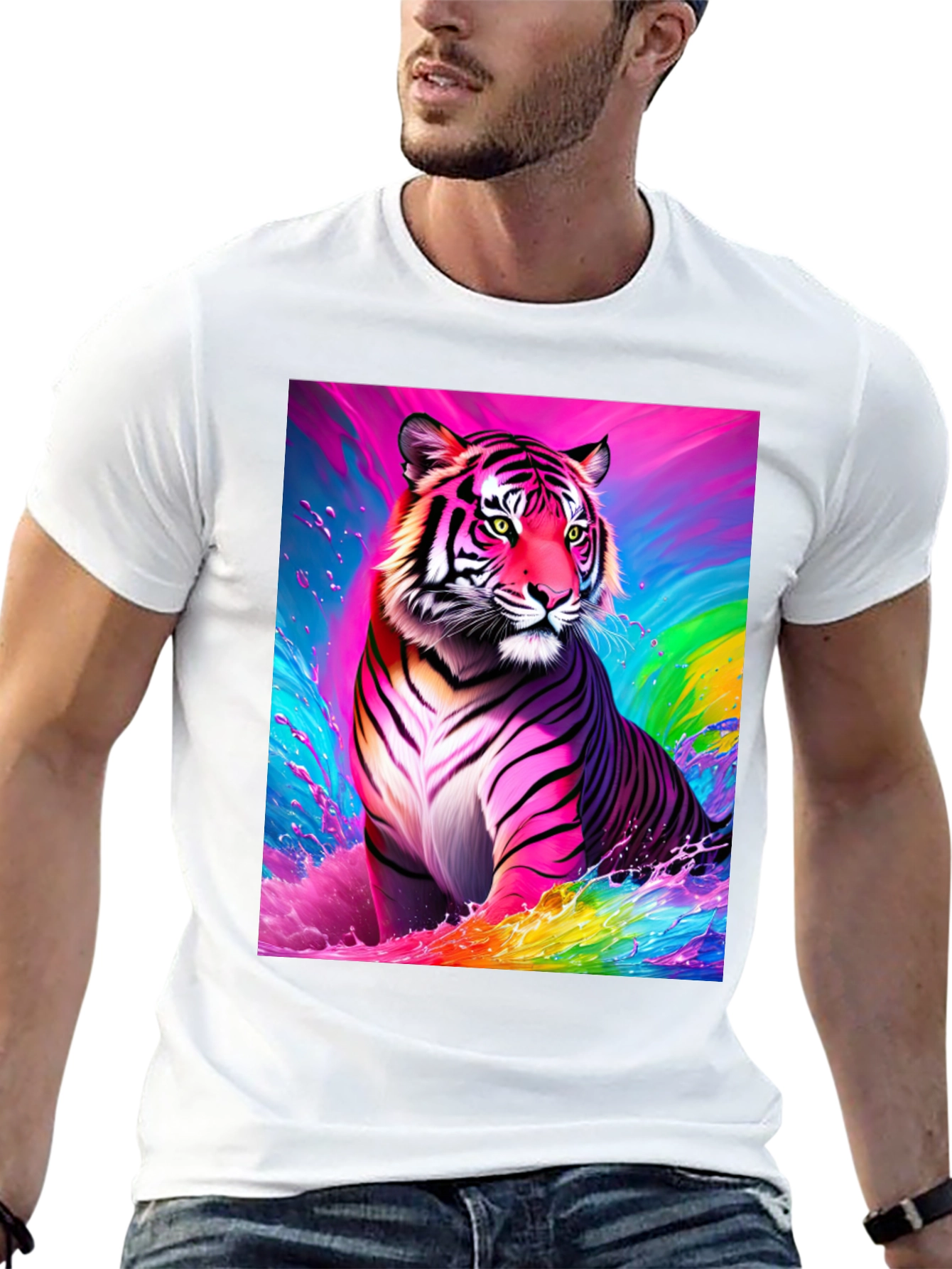 Rainbow Tiger Graphic Tee - Bold Black T-Shirt