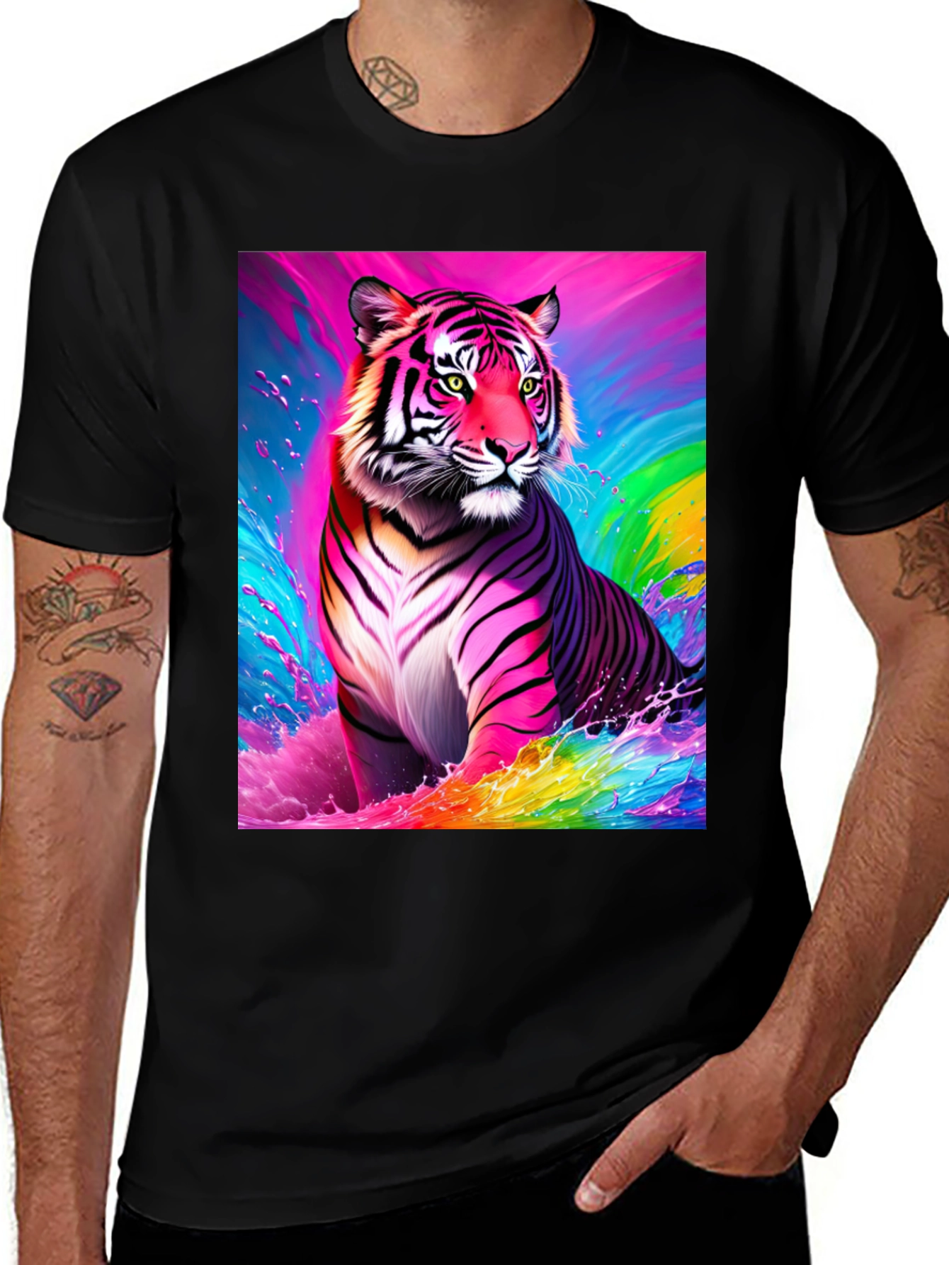Rainbow Tiger Graphic Tee - Bold Black T-Shirt