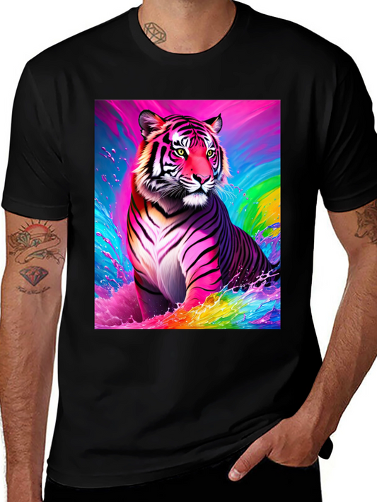 Rainbow Tiger Graphic Tee - Bold Black T-Shirt