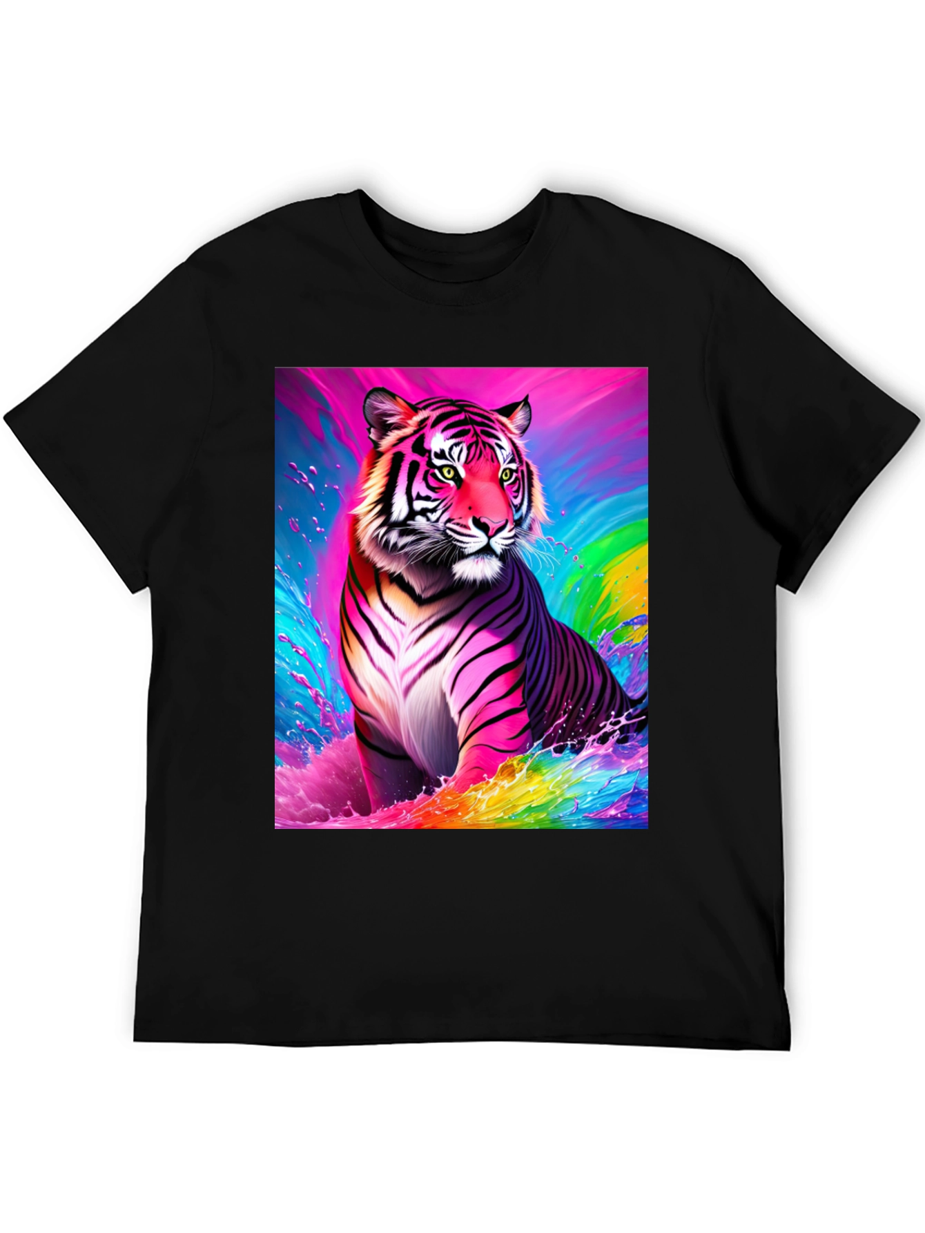Rainbow Tiger Graphic Tee - Bold Black T-Shirt