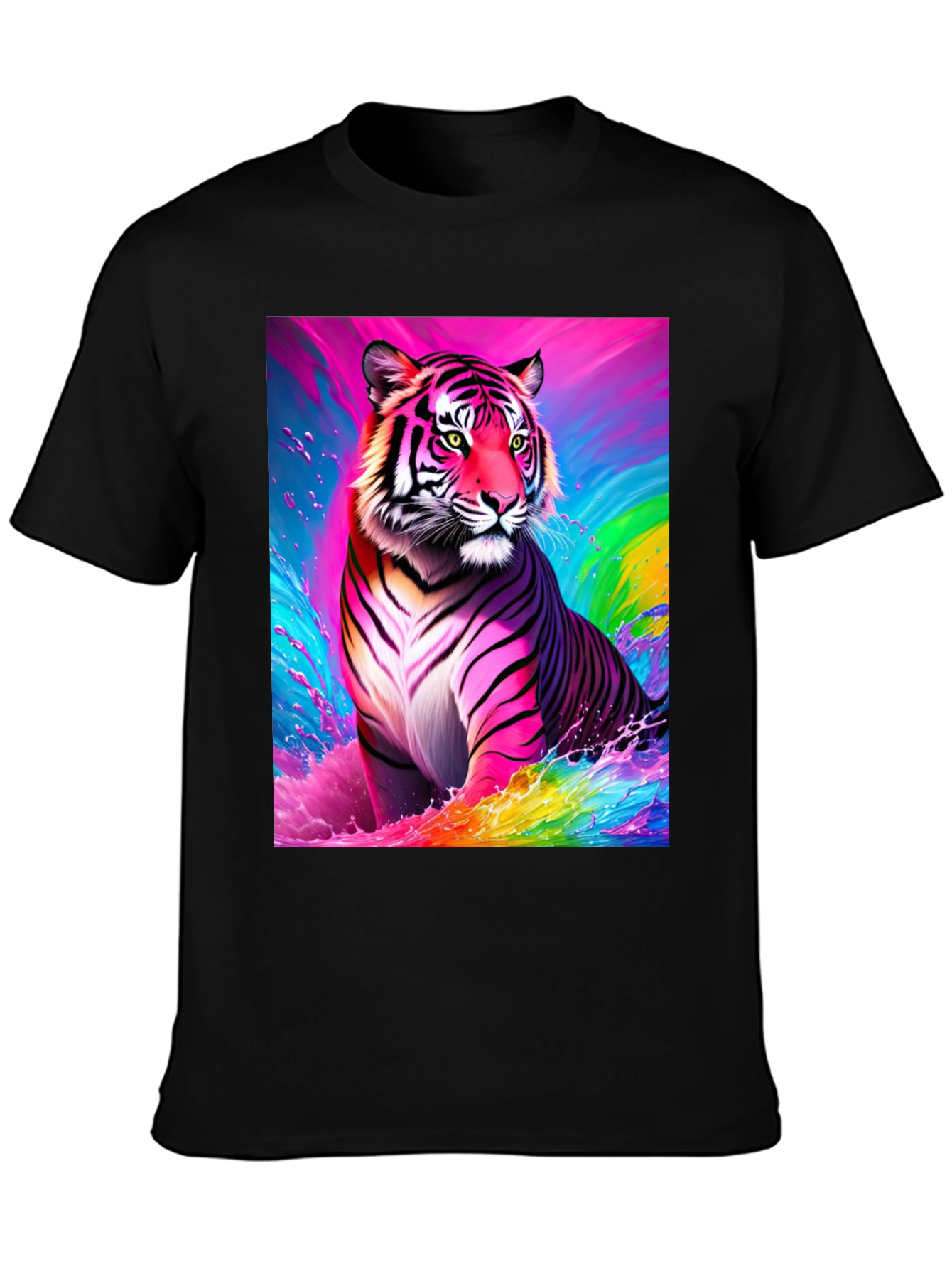 Rainbow Tiger Graphic Tee - Bold Black T-Shirt