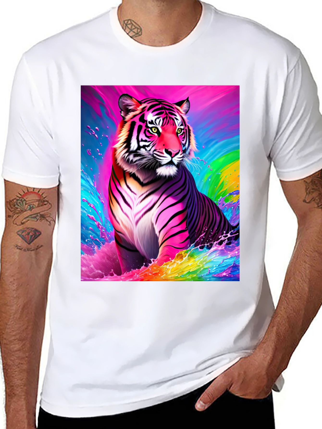 Rainbow Tiger Graphic Tee - Bold Black T-Shirt