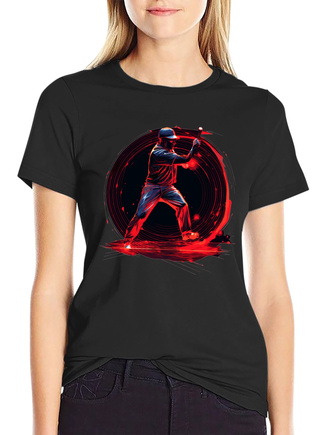 Baseball Hitter Graphic Tee - Black Cotton Blend