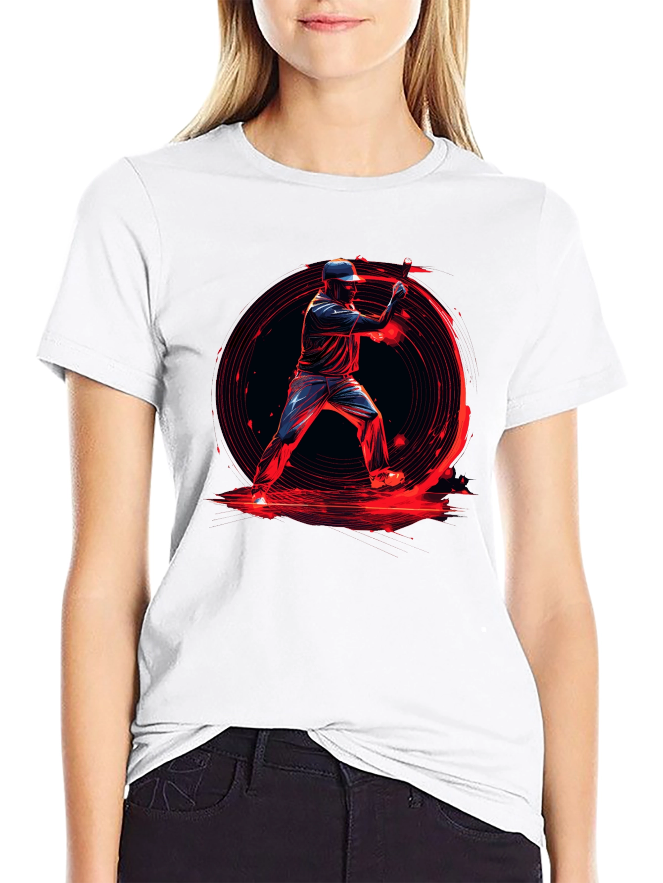 Baseball Hitter Graphic Tee - Black Cotton Blend