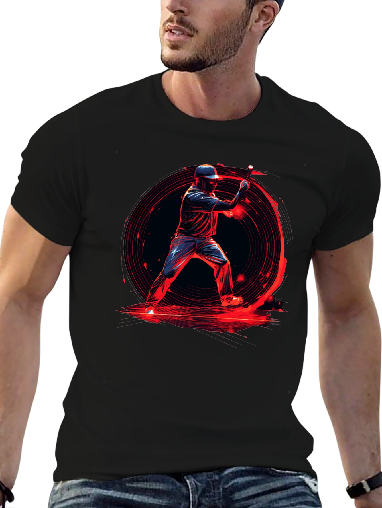 Baseball Hitter Graphic Tee - Black Cotton Blend