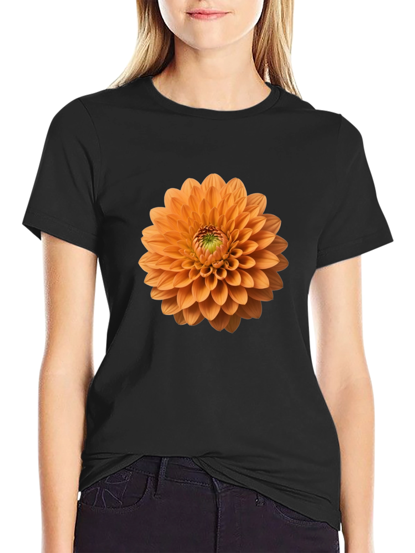 Floral Graphic Tee - Orange Dahlia Print