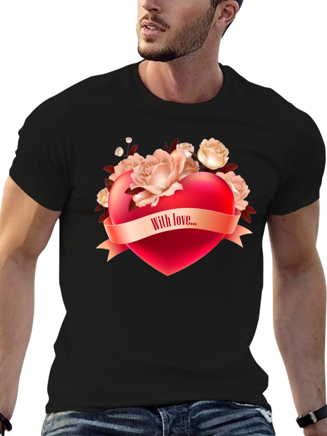 Romantic Heart & Roses Graphic T-Shirt
