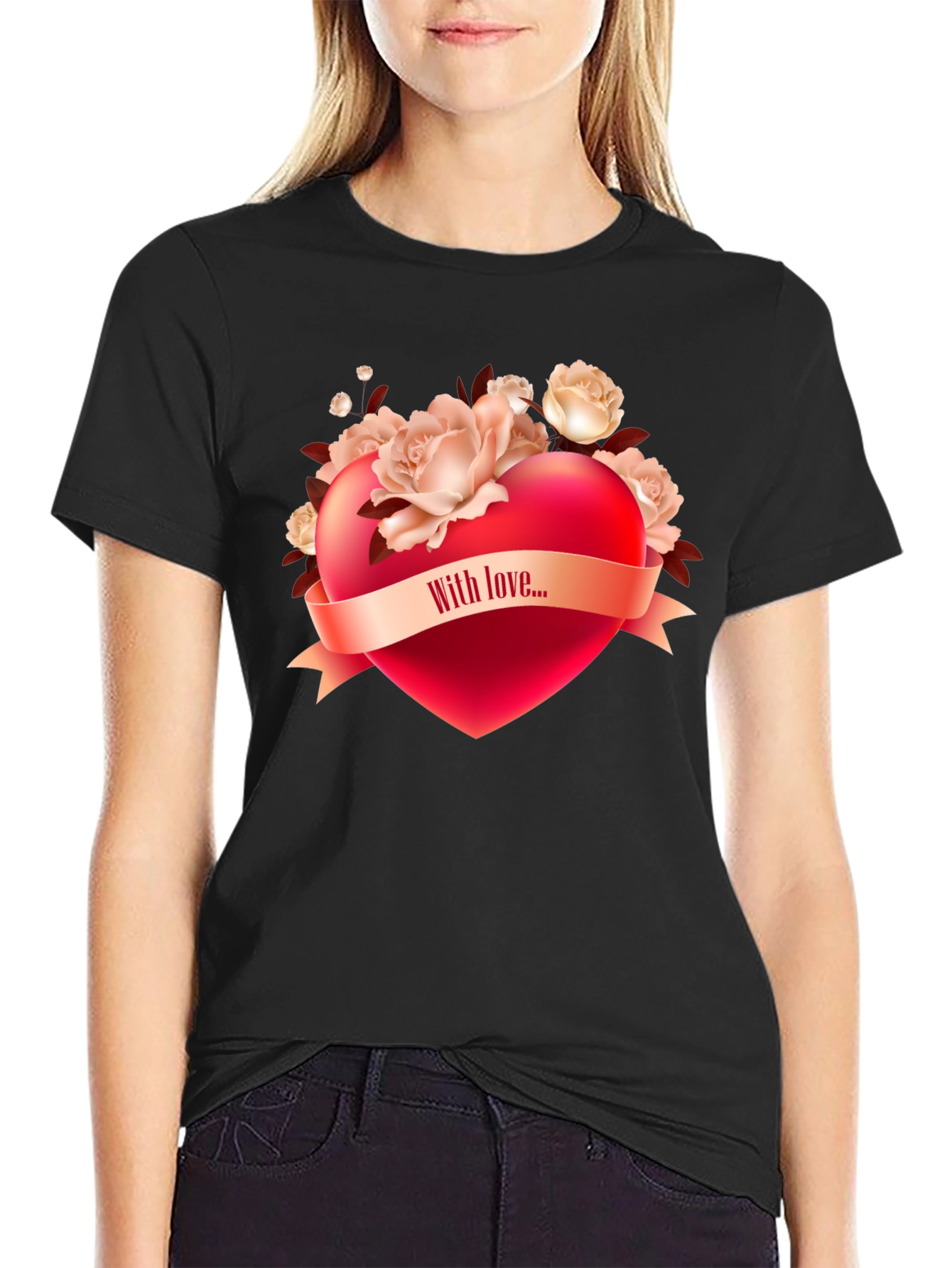 Romantic Heart & Roses Graphic T-Shirt