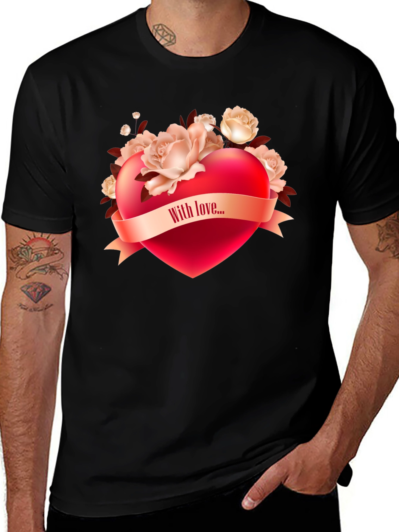 Romantic Heart & Roses Graphic T-Shirt