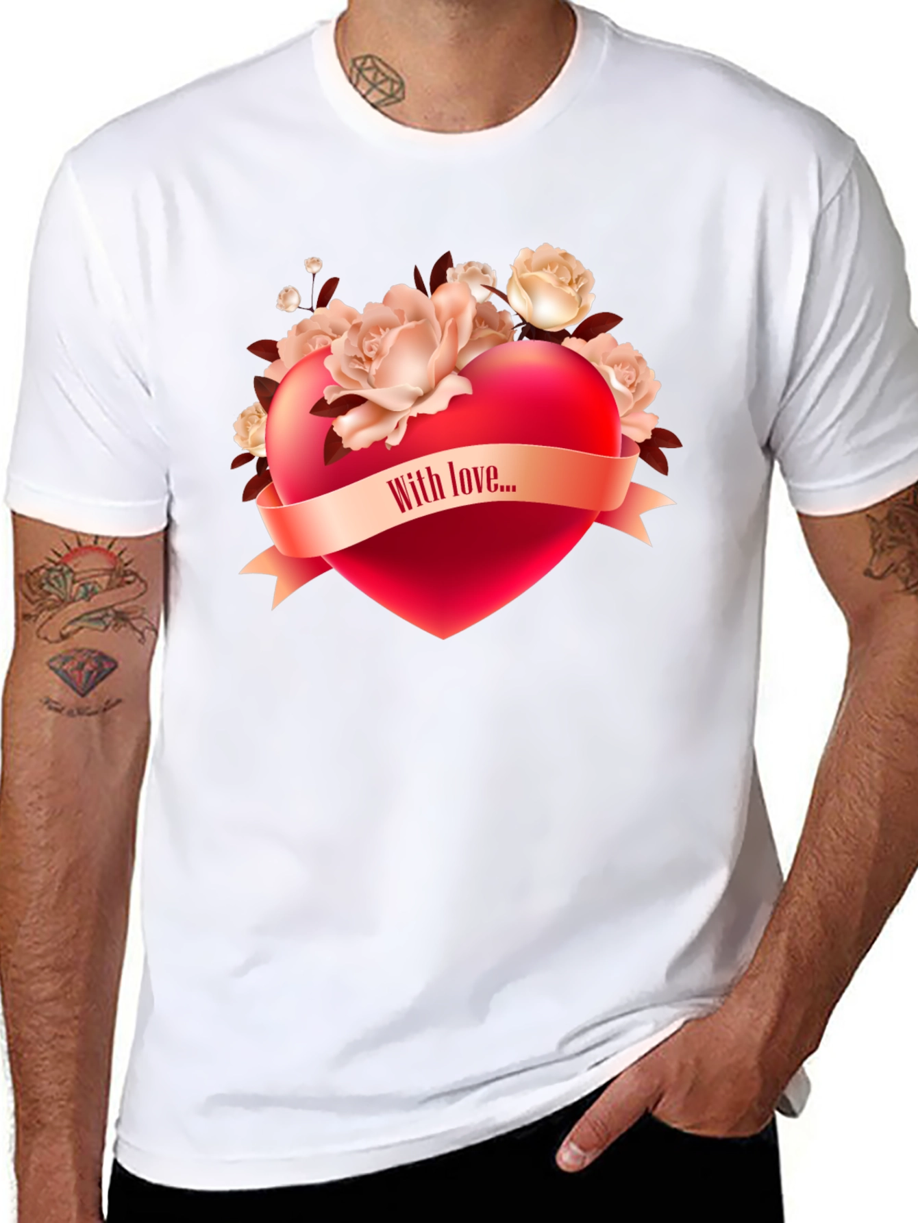 Romantic Heart & Roses Graphic T-Shirt