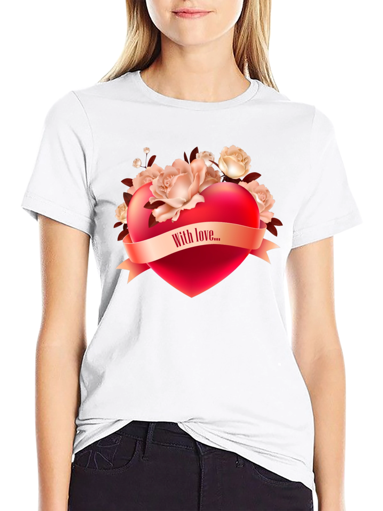 Romantic Heart & Roses Graphic T-Shirt