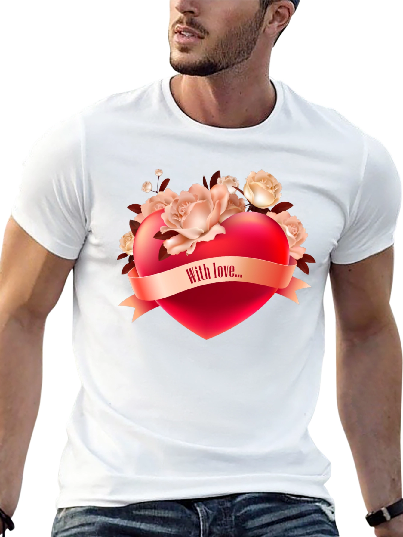 Romantic Heart & Roses Graphic T-Shirt