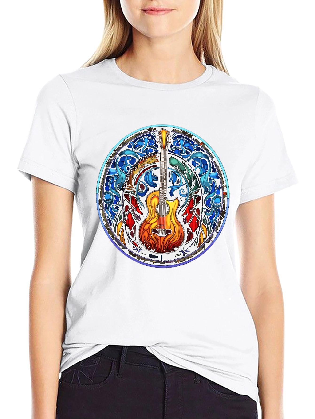 Stained Glass Guitar Tee - Musical Art Shirt