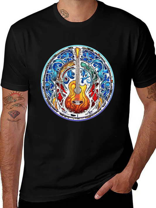 Stained Glass Guitar Tee - Musical Art Shirt