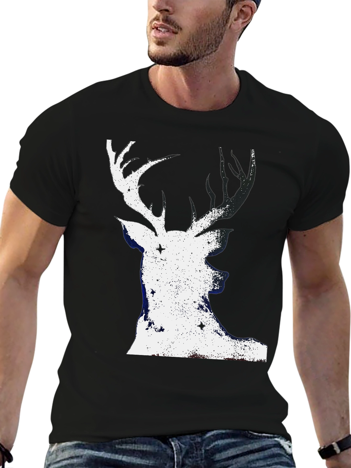 Deer Silhouette Graphic Tee - Black Cotton Blend