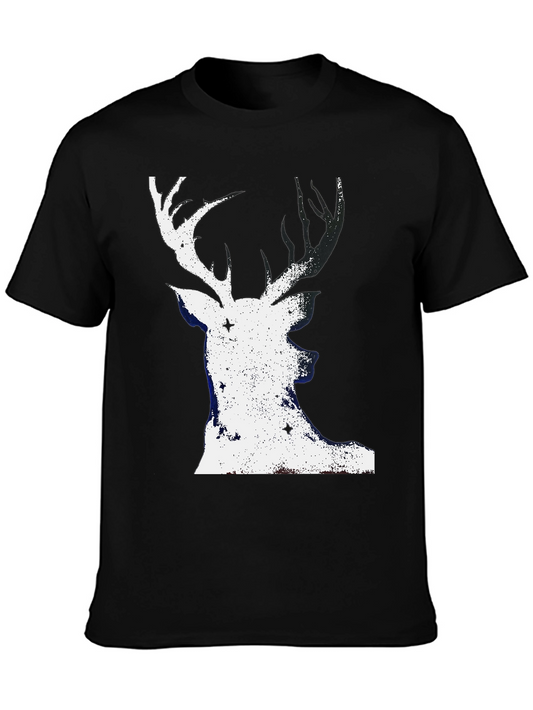 Deer Silhouette Graphic Tee - Black Cotton Blend