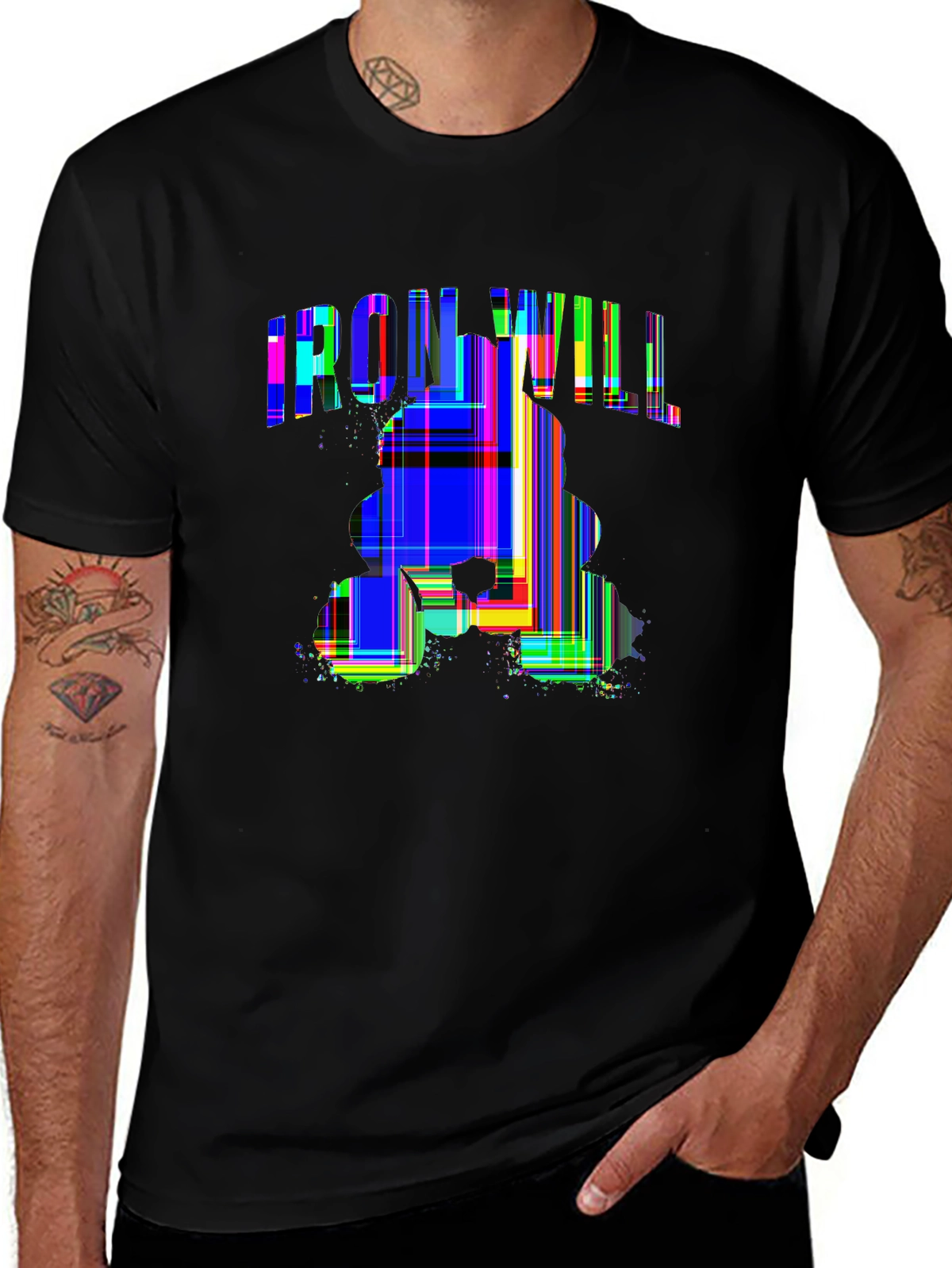 Train Hard Tee – Dumbbell cross, strongman