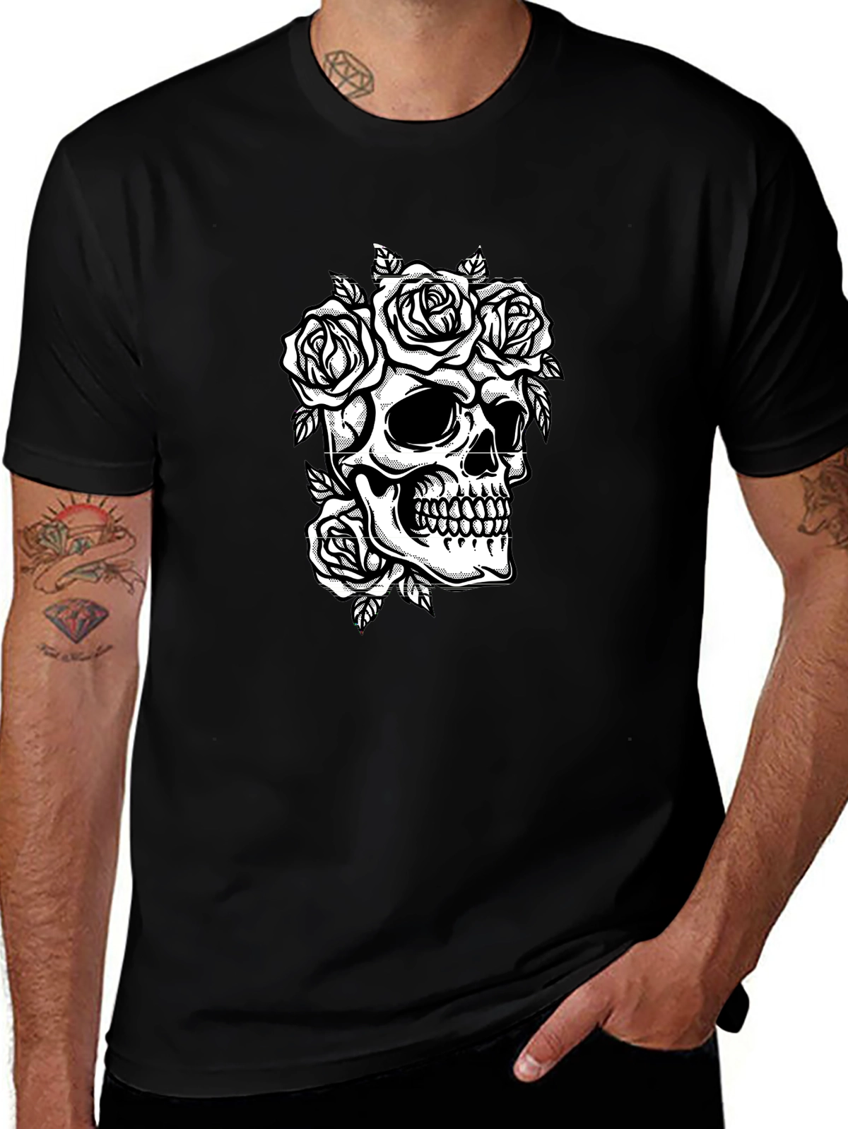 Dark Aesthetic Tee – Skull with roses