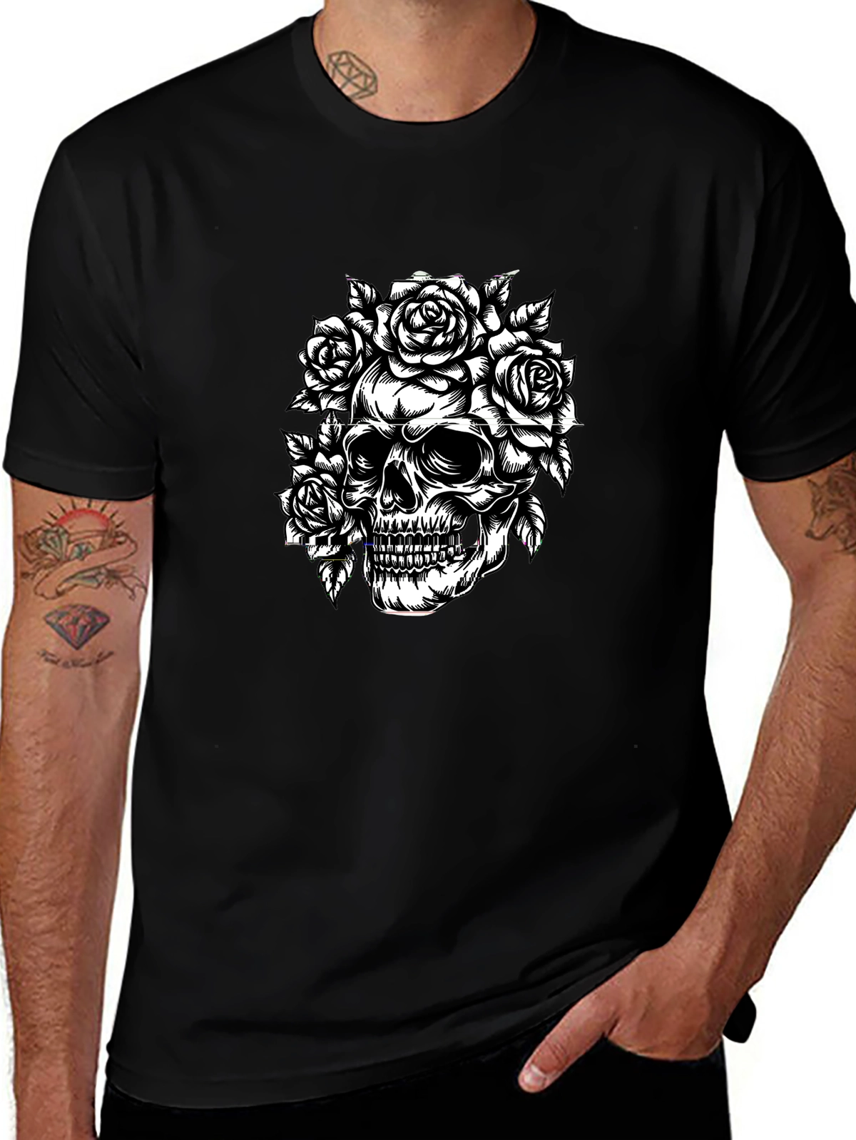 Dark Aesthetic Tee – Skull with roses