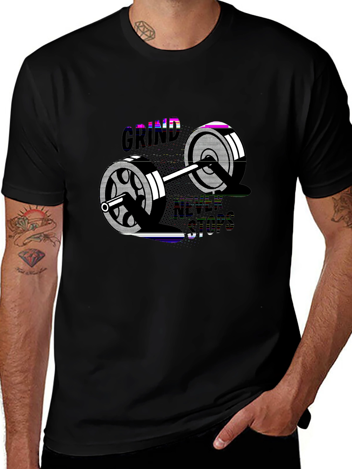 Train Hard Tee – Weight plate stack