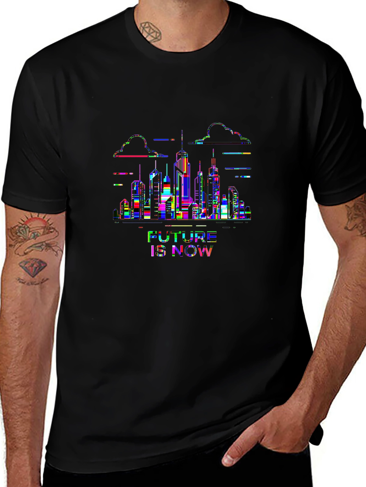 Future Tech Tee – Cyberpunk city skyline