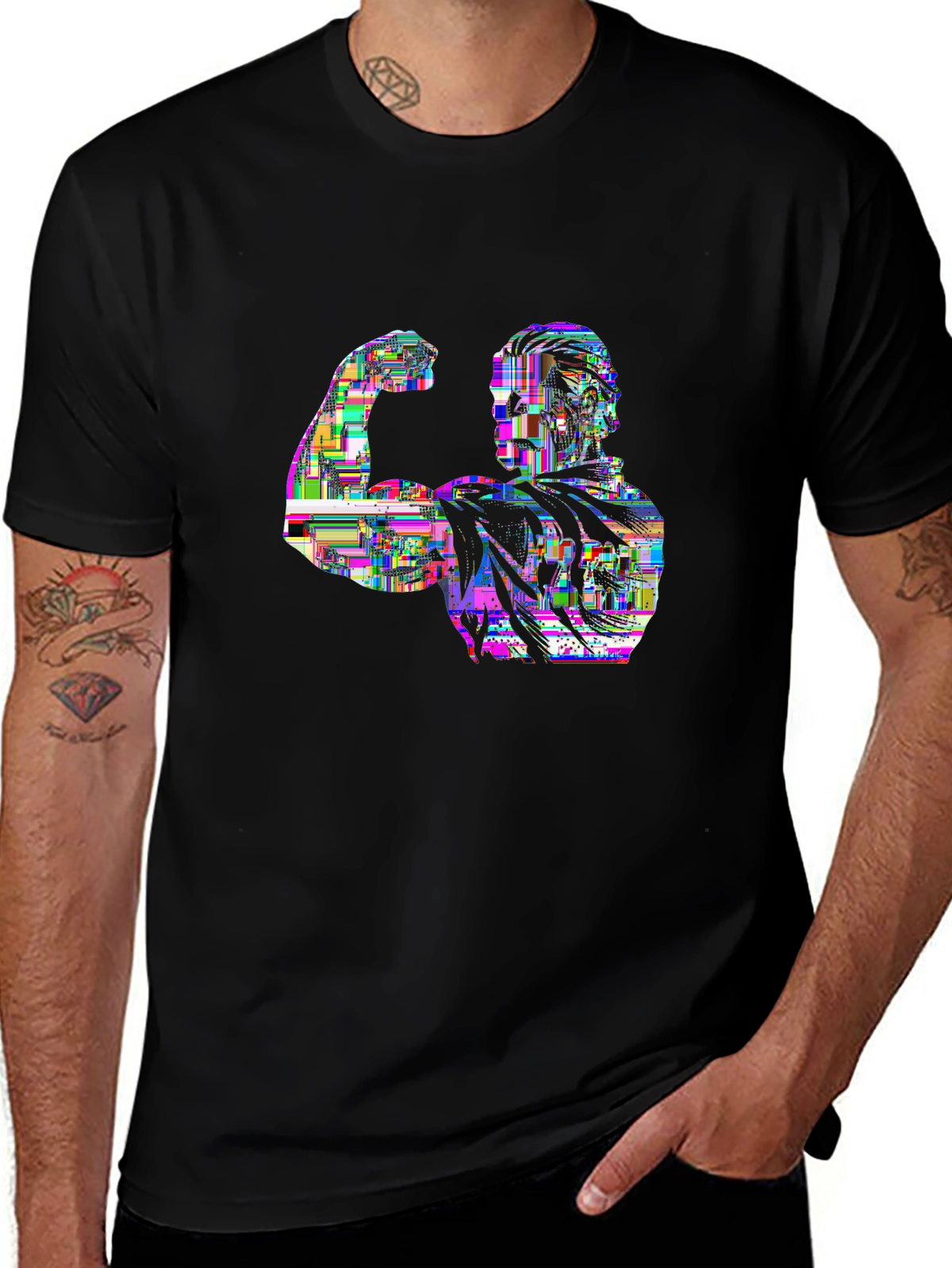 Train Hard Tee – Muscle arm flexing