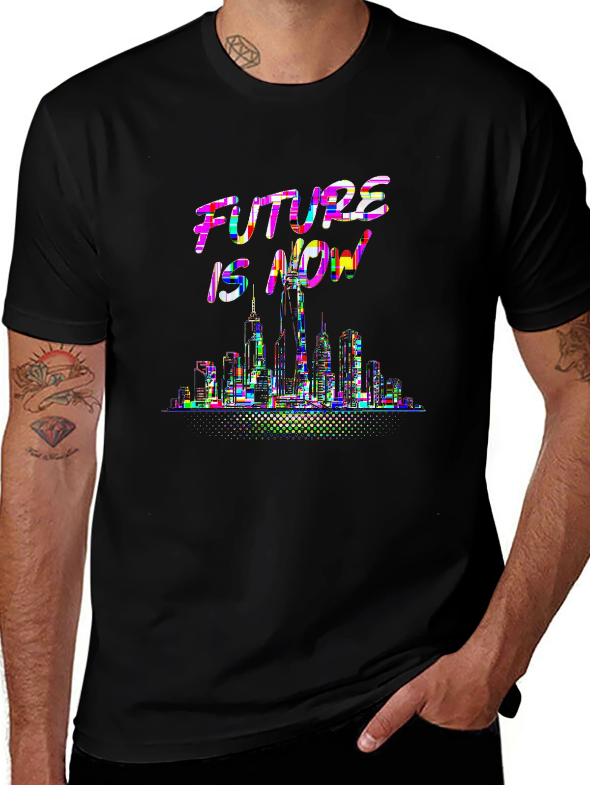 Future Tech Tee – Cyberpunk city skyline
