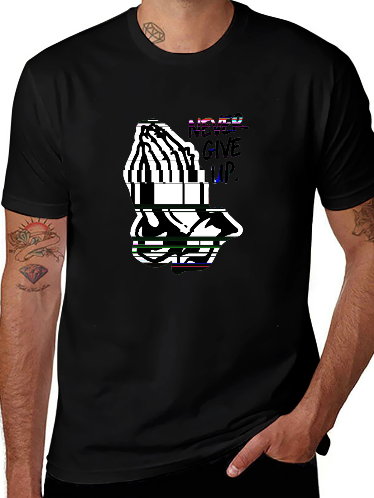 Faith Over Fear Tee – Praying hands, 'NEVER