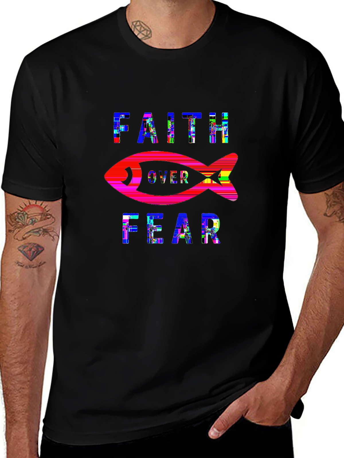 Faith Over Fear Tee – Fish symbol, 'FAITH