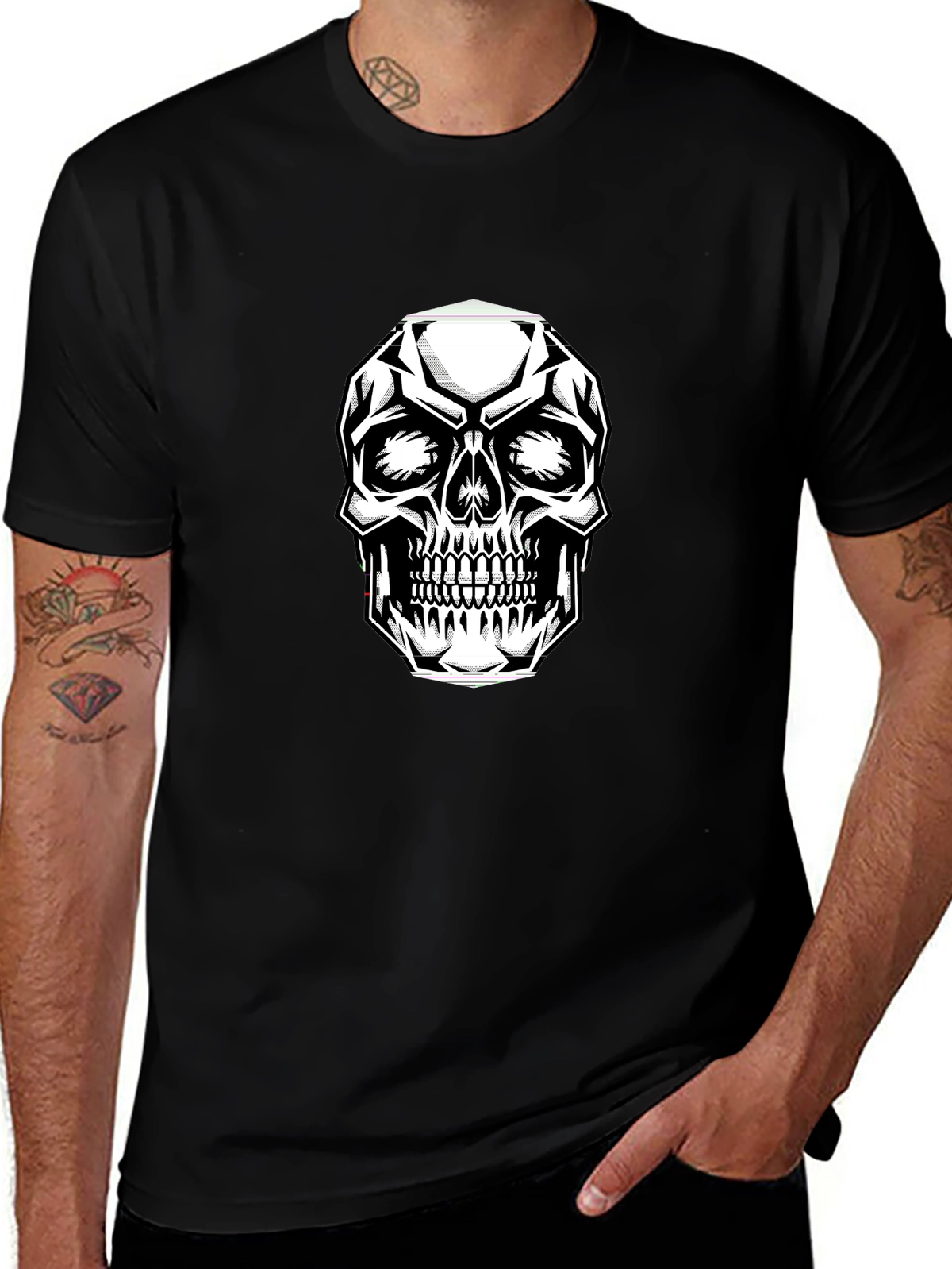 Dark Aesthetic Tee – Crystal skull, geometric